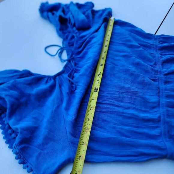 Time and Tru Blue A Line Hi Low Hemline Peasant Dress Elastic Waist Sz S 4-6 - Picture 8 of 10